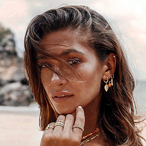 MYEARS Women Earrings Gold Huggie Hoop Dangle Drop 14K Gold Plated Small Simple Hypoallergenic Everyday Jewelry - style: Inverted Waterdrop