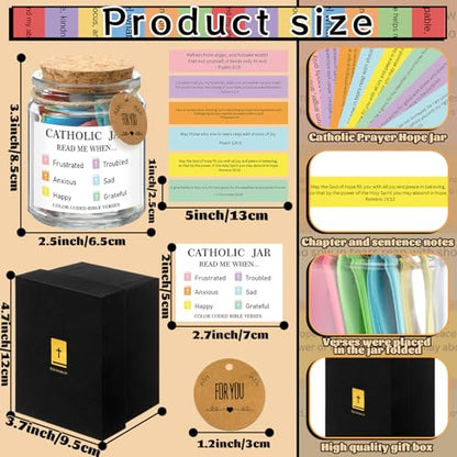 Lunmon Catholic Bible Verse Jar, Color Coded Bible Verse Cards for Women - style: Catholic