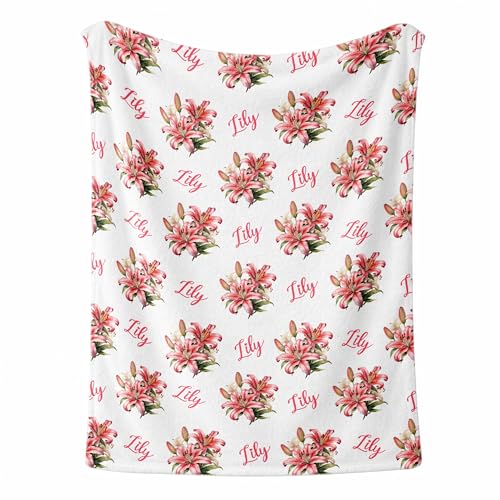 Personalized Floral Name Blanket, Custom Floral Name Design Lily, Soft Nursery Throw, Newborn Birthday Baptism Christening Keepsake - color: #Ver3