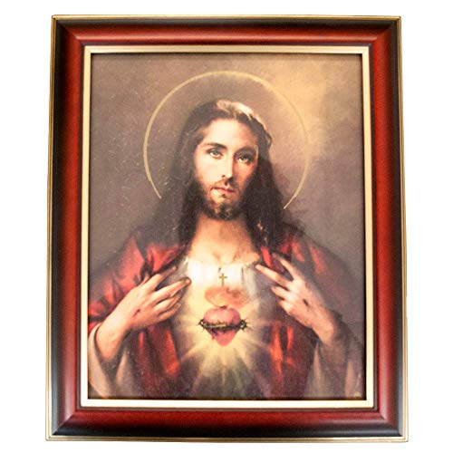 Holy Subject Framed Artwork | 12" x 10" Picture Frames | Beautiful Recreation of Italian Art | Golden and Bronze Highlights | Christian Home Artwork (Sacred Heart of Jesus (Dark and Detailed))
