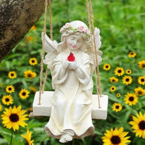 Angel Garden Statue,Fairy Solar Garden Decor with Warm Light - style: Swing Bird Angel