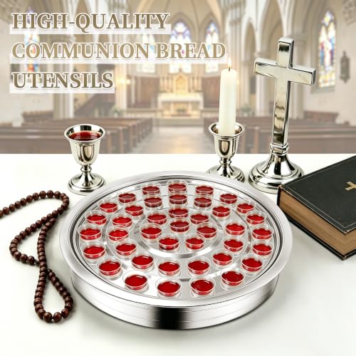 Stainless Steel Communion Tray, 40 Cup Openings, Stackable Silver Church Communion Cup Holder for Worship Services and Holy Communion Supplies, 1 Silver Wine Tray, No Lid - color: Silver