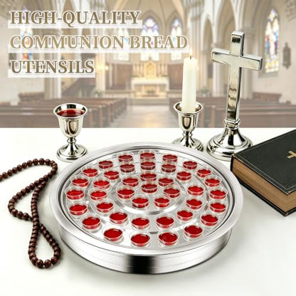 Stainless Steel Communion Tray, 40 Cup Openings, Stackable Silver Church Communion Cup Holder for Worship Services and Holy Communion Supplies, 1 Silver Wine Tray, No Lid - color: Silver