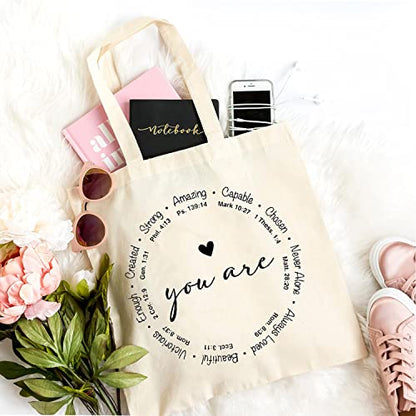 TSIIUO Women's You are Inspiration Canvas Tote Bag Funny Bible Verse Cute Graphic Reusable Shopping Canvas Bag - color: White