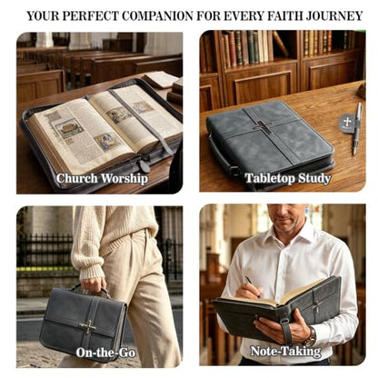 Vegan Leather Bible Case, Bible Bag with Magnetic Bookmark,Bible Cover Case - color: Black