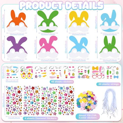 Funrous 48 Sets Crafts Kit Paper Crafts DIY Make Your Own Hanging Ornaments with Pompoms Diamond Stickers for Holiday Classroom Activities Party Favors, Easter Mask - style: Easter Mask