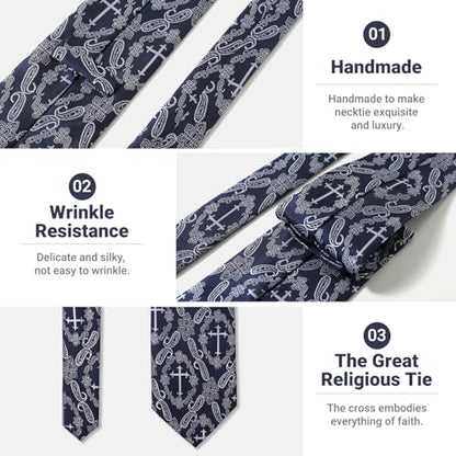 Men's 3.27 Inch (8.3CM) Christian Jesus Easter Novelty Tie Gift Box - color: Navy Blue-cross+paisley
