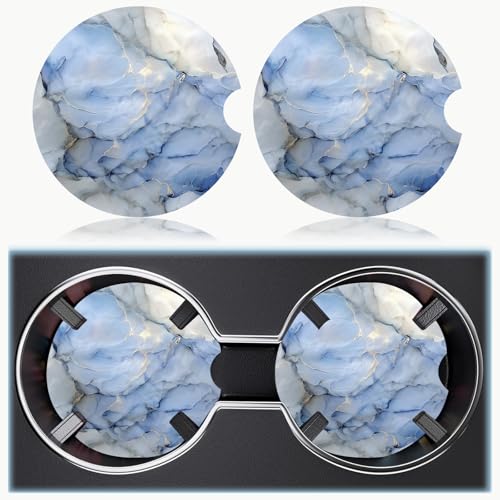 Ceramic Car Cup Holder Coasters Set of 2, 2.56 in Light Blue - color: Light Blue Marble