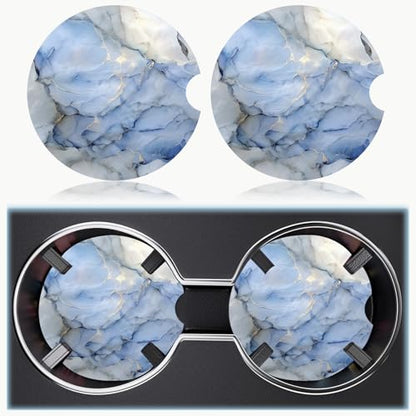 Ceramic Car Cup Holder Coasters Set of 2, 2.56 in Light Blue - color: Light Blue Marble