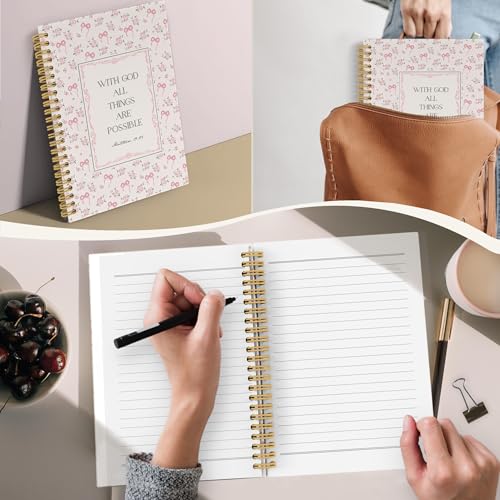 YLZlhb Pink Bow Floral Christian Spiral Notebook Journal, Religious Notebooks for Note Taking, Christian Gifts for Women, with God All Things Are Possible Hardcover Spiral Journal 5.5x8.3 Inches - color: with god