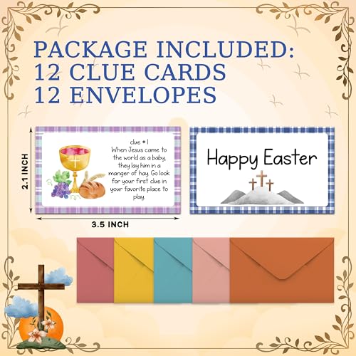 Easter Themed Handheld Scavenger Hunt, At Home Religious Scavenger Treasure Hunt Cards for Adults, Easter Christian Party Games for Family, Jesus Clue Card Game with Envelopes, 03 - style: Easter Christian