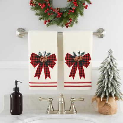 Christmas White Guest Hand Bathroom Towels, Winter Farmhouse Bow, 16x26" - color: Holiday Bow