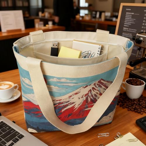 Large Tote Shopping Bag Cotton Canvas-Reusable grocery Bag with Zipper Aesthetic Reusable Shoulder Bag - style: Style-c