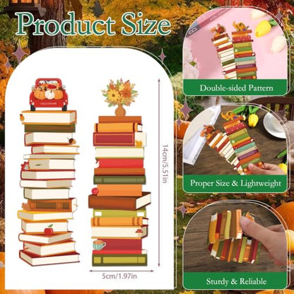 Wxiben Fall Bookshelf Bookmarks Gifts - 150 Pcs Autumn Pumpkin Book Mark Tracker Turkey Maple Leaf Book Marker Page Clips Thanksgiving Gift for Women Men Holiday Book Lovers Reading Office Supplies - color: Fall