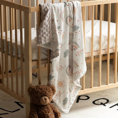Fleece Baby Blankets for Girls & Boys, Infant Toddler Blanket - color: Light Gray Rainbow