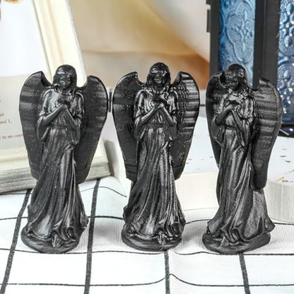 SUNYIK 3.2" Handcarved Black Obsidian Guardian Angel Figurine
