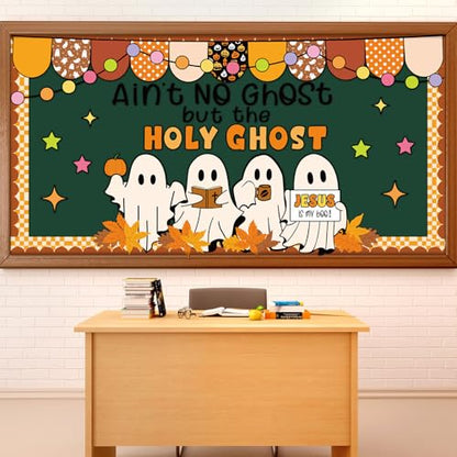 Mooliwe 141 Pcs Halloween Fall Bulletin Board Decor Set Christian Ghost - style: Halloween