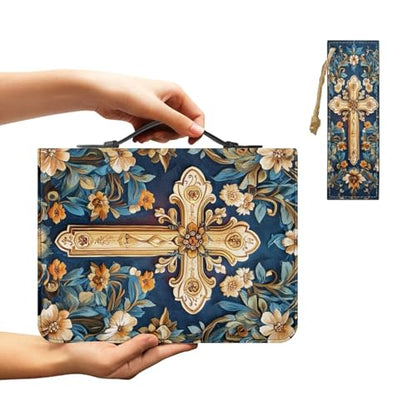 Bible Cover Case for Women Men Large Size Bible Holder with Bookmark Bible Carrying Case ladies Bible Bag,Size M-2XL - color: Blue Cross, size: Medium