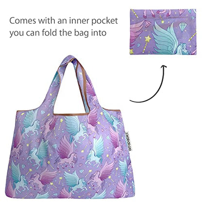 allydrew Large Foldable Tote Nylon Reusable Grocery Bags - color: Set of 2, Pegasus, size: Large & Small (Set of 2)