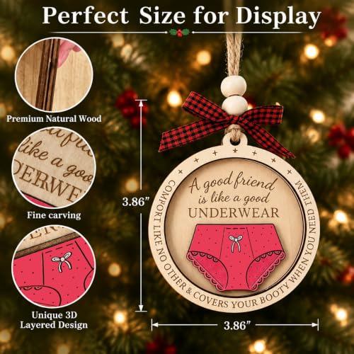 Funny Best Friend Christmas Ornament with Bra & Underwear Pun Design - color: Bestie Pun Set (Red)