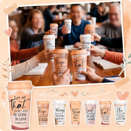 Skylety 12 Pack Christian Gifts for Women Mother's Day Scripture Coffee Cups with Lids 16 oz Bible Verse Tumbler PP Travel Coffee Mug for Mom Teachers Pastor Wife Church Party Favor(Boho) - style: Bohemian
