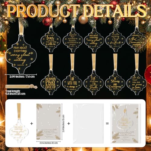 Kasyat 10 Sets Christian Tree Ornaments Bulk Clear with Cards, Classic - style: Classic