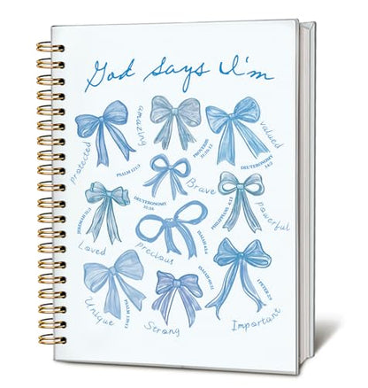 Blue Bow God Says I am Christian Bible Notebook Journal for Women - color: God Says I'm - Blue