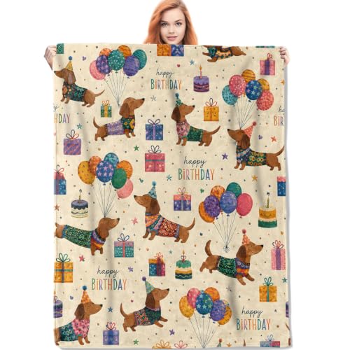Happy Birthday Dachshund Blanket Gifts for Women Kids - color: Dachshund, size: 40"x50"