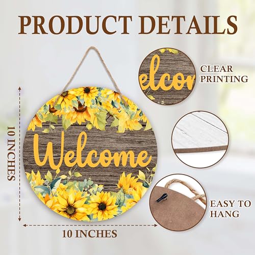 Welcome Sign For Front Door, Summer Rustic Sunflower Wooden Door Sign Decor, Welcome Sign For Round Front Door, Farmhouse Porch Hanging Sign For Home Front Door Decor -06 - style: Summer Rustic