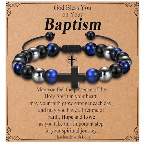 Teen Boy Gifts Cross Bracelet First Communion Baptism Confirmation Gifts for Boys Christian Jejus Jewelry for Teenage Easter Stuffers - style: Baptism Gift