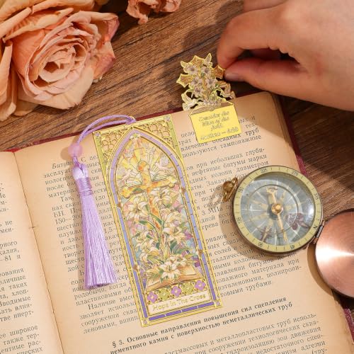 2PCS Metal Bookmark & Book Clip Gift Set, Bible Stained Glass Themed Bookmarks, Book Marks for Reading Women, Men, Adults, Book Lovers, Book Markers for Teachers Appreciation Gifts, Hope in the Cross