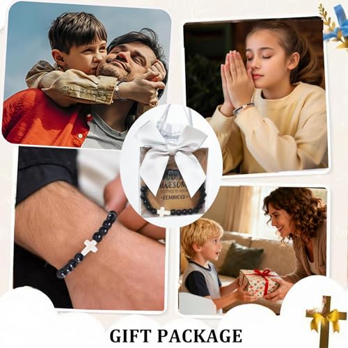Cross Bracelet Gifts for Catholic Men Teens Boys, Christmas Stocking Stuffers Gift, Religious Baptism Christian Bracelet for Son Grandson Dad Father Brother Godchild On Easter Birthday
