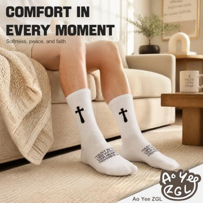 3 Pairs Unisex Cross Socks,Gifts for Christian: Easter Christmas - color: Proverbs 3:5 - White