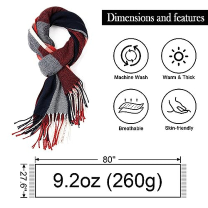 Clothirily Womens Winter Scarf, Oversized Long Blanket Plaid Shawl Wrap - color: Red Blue Lattice