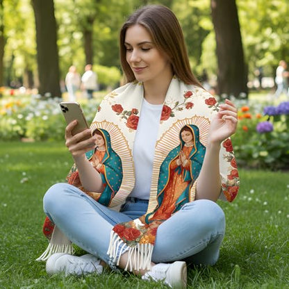 The Virgin Mary Bible Verse Shawls for Women, Catholic Christian Blanket Scarf Gifts or Mom Teacher Christmas - color: Red