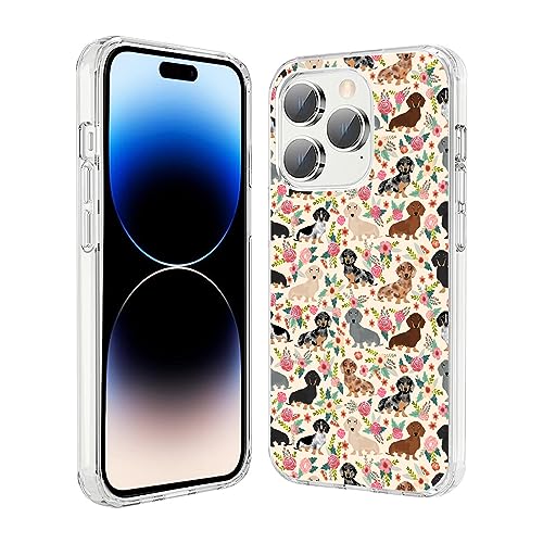 Compatible with iPhone 15 Pro Case, Cute Dog Funny Dachshunds Dog Florals iPhone Case Clear Shockproof Slim Soft TPU Protective Case - color: Pattern-15, size: iPhone 15 Pro (6.1 inch)