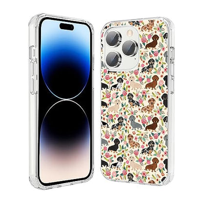 Compatible with iPhone 15 Pro Case, Cute Dog Funny Dachshunds Dog Florals iPhone Case Clear Shockproof Slim Soft TPU Protective Case - color: Pattern-15, size: iPhone 15 Pro (6.1 inch)