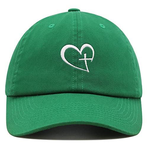 JPAK Heart and Cross Premium Dad Hat Embroidered Cotton Baseball Cap Christian Faith - color: Kelly Green