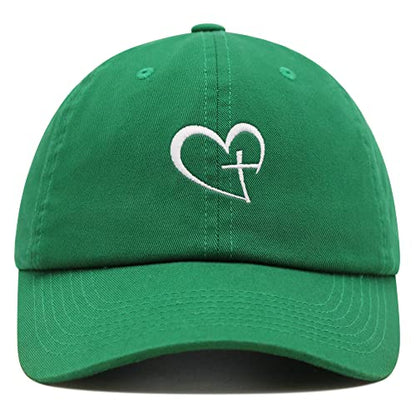 JPAK Heart and Cross Premium Dad Hat Embroidered Cotton Baseball Cap Christian Faith - color: Kelly Green