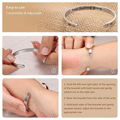 Fesciory Inspirational Bracelets for Women, Stainless Steel Cuff Bangle - color: Silver-15