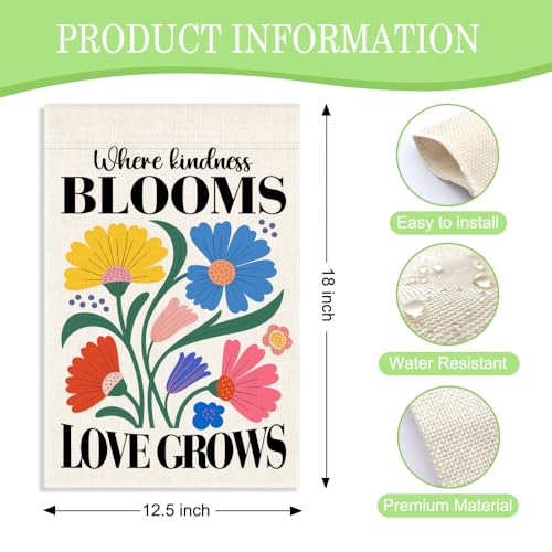 Where Kindness Blooms Love Grows 12 x 18 Inch Floral Garden Flag - color: White 2