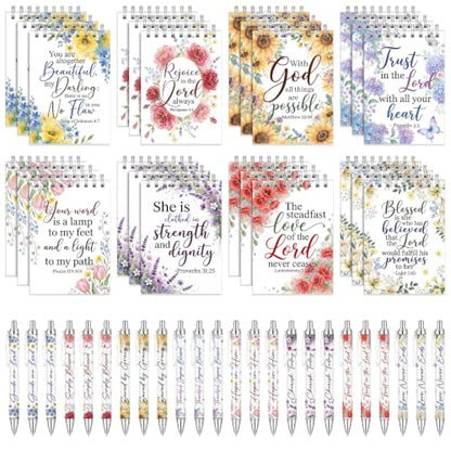Sprial Notebooks with Pens Bulk, 48 Pack, 5.5 x 4.7 Inch, Floral - color: Watercolor Floral Scripture