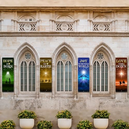 Hahafelt 4 Pcs Advent Church Banners for Sanctuary Wall, 2 x 6 ft - style: Advent