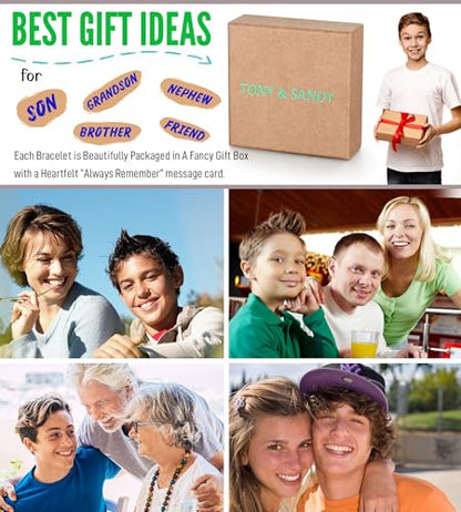 TONY & SANDY Christian Gift for Him Kids Teen Boys Adults Men Cross Bracelet Son Grandson Birthday Graduation Easter Religious Gifts for Men Christmas - style: Always Remember ( 8 inches )