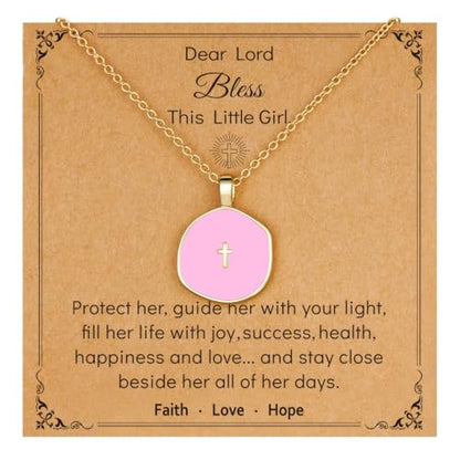 Cross Necklace for Granddaughter Daughter Jewelry Gifts - color: Pink, style: Bless