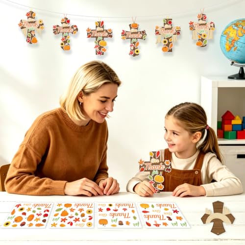PAIVSUN 24Pcs Fall Crafts for Kids DIY Thanksgiving Cross Sticker Ornaments - style: Fall Cross