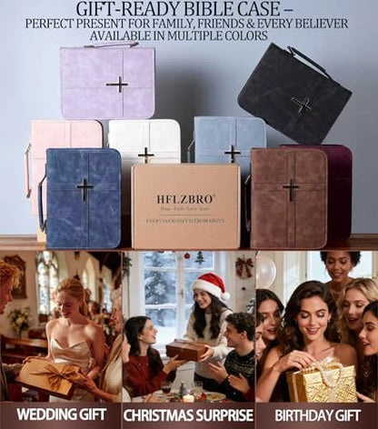 Vegan Leather Bible Cover Case, Bible Bag for Men Women, Gift Box Packaging - color: Purple