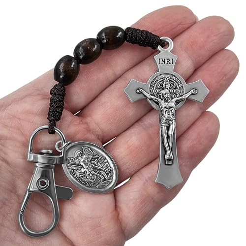 TALISMAN4U Catholic Rosary Keychain for Car St Benedict Cross Saint Michael