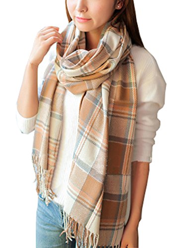 Wander Agio Women's Fashion Long Shawl Big Grid Winter Warm Lattice Large Scarf - color: Beige
