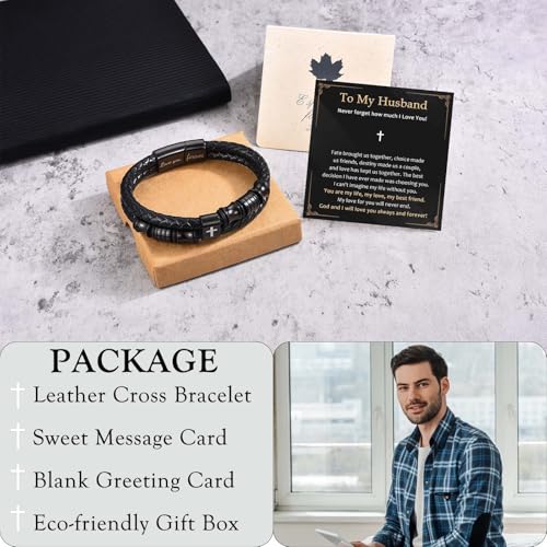 EFVISD Lover You Forever Leather Cross Bracelet for Men Boys Gifts - color: Husband